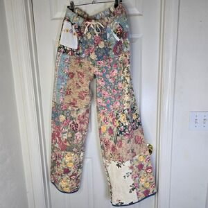 Upcycled quilt pants with vintage linens OS